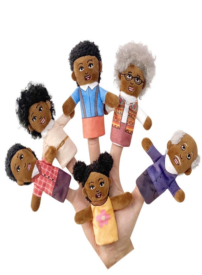 JUSTQUNSEEN Finger Puppet Family Finger Puppet,6pcs Cute Puppet Mini Plush Toys Teaching Show,Soft Puppet for Kids Family Members Role Playing Birthday Party (African Style) - Image 1